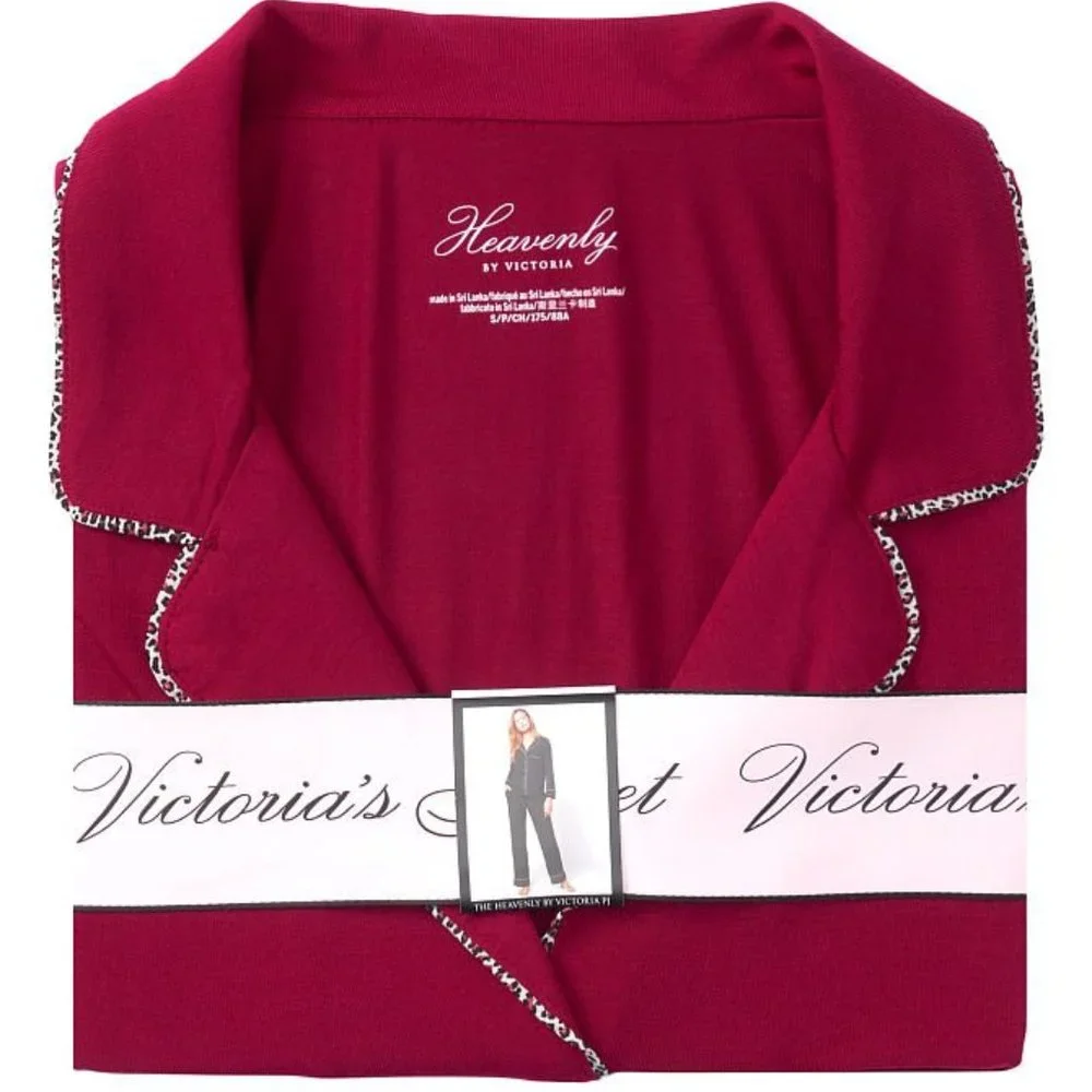 VS XS Regular 30" Inseam Modal PJ Set Red with Leopard Piping NWT - Picture 14 of 16